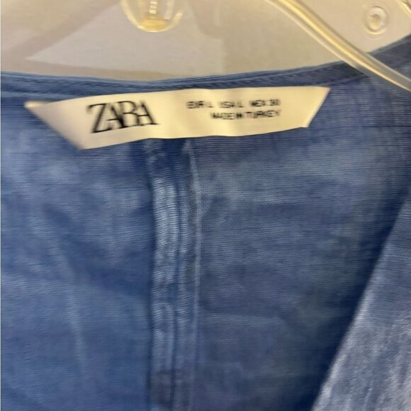 Zara Linen Blue Wrap Top sz L - Picture 3 of 5